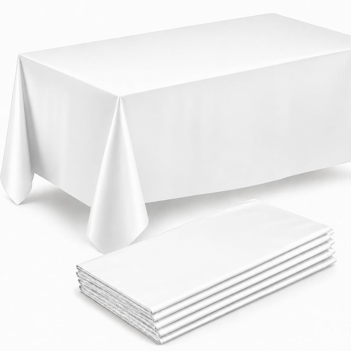 Prestee 12-Pack White and Gold Tablecloth - 54x108 Inch - Disposable Table Covers for Party, Weddings, and Holidays - Waterproof Christmas Tablecloth, Stain-Resistant Plastic Table Cover Set
