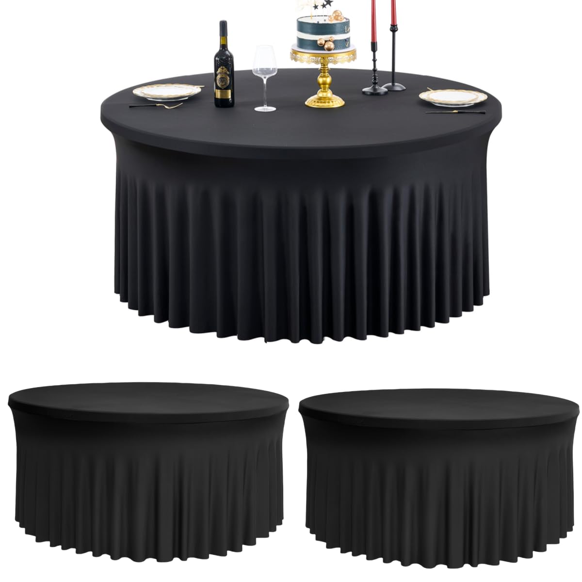 Outpain 6 Pack White Round Spandex Tablecloths for 60in Tables, 120Inch Stretchy Fitted 5FT Round Table Clothes,Wrinkle Free Table Cover with Skirt for Wedding Party Dining Banquet