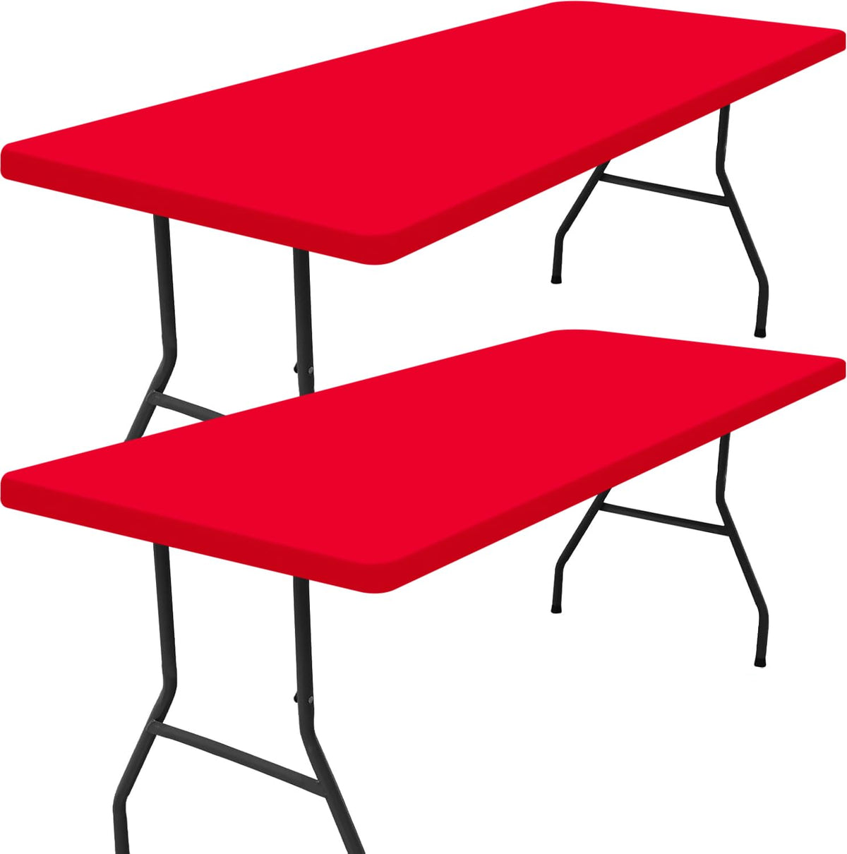 Smiry Rectangle Tablecloth, Elastic Fitted Flannel Backed Vinyl Tablecloths for 6ft Folding Tables, Waterproof Wipeable Table Covers for Indoor, Outdoor, Picnic and Camping (Red, 30"x72")