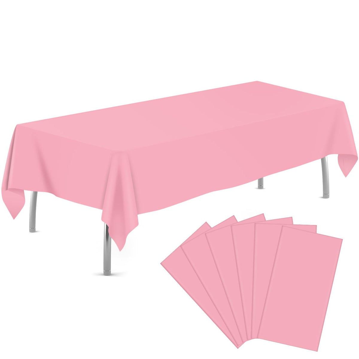 tujol Pink and White Checkered 6 Pack Plastic Table Cloth 54" x 108"