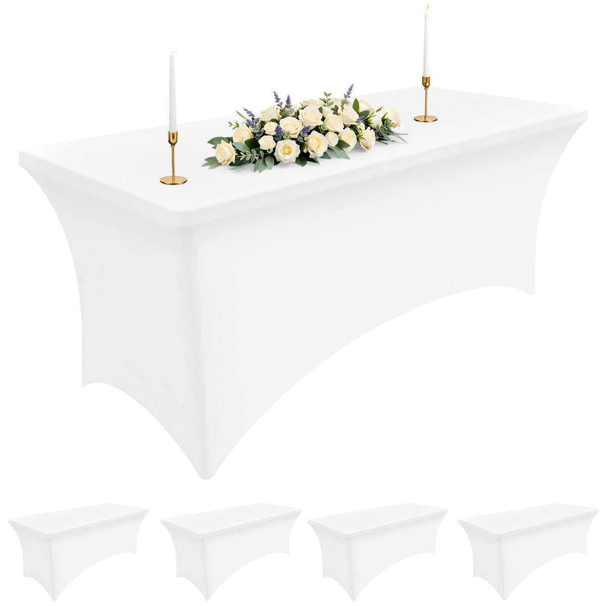 Smiry 2 Pack Spandex Table Cloth 6FT, Elastic Fitted Black Tablecloth