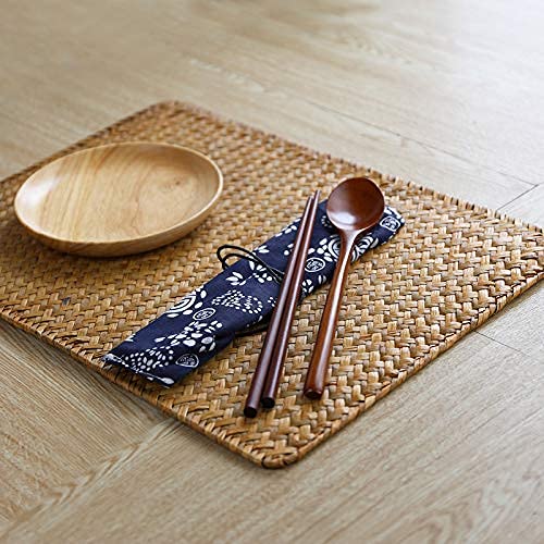 Natural Woven Rattan Rectangular Placemats Seagrass Place Mats for Dining Table, 18x12inches Set of 4