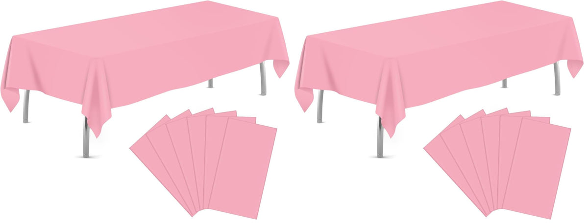 tujol Pink and White Checkered 6 Pack Plastic Table Cloth 54" x 108"