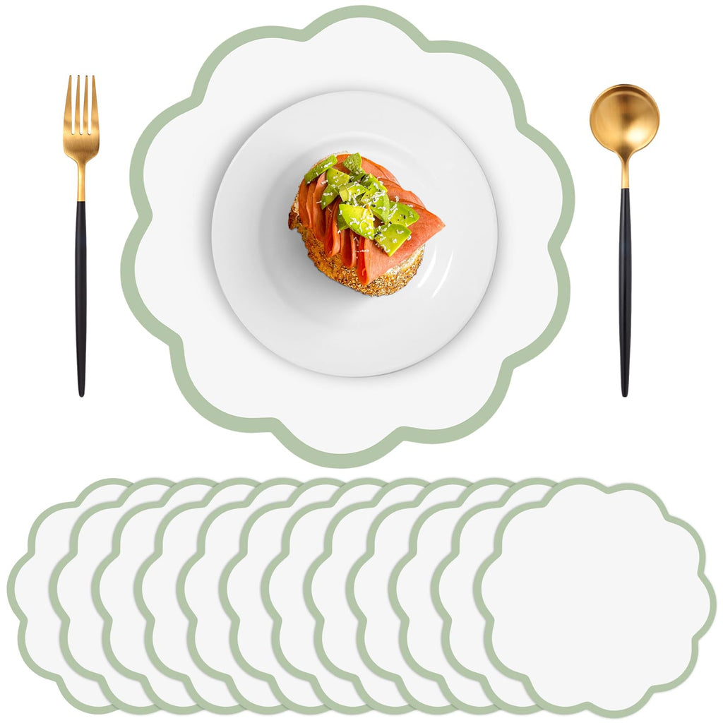 60 Pcs Light Pink Paper Placemats, 13.5 Inch Disposable Scalloped Placemat