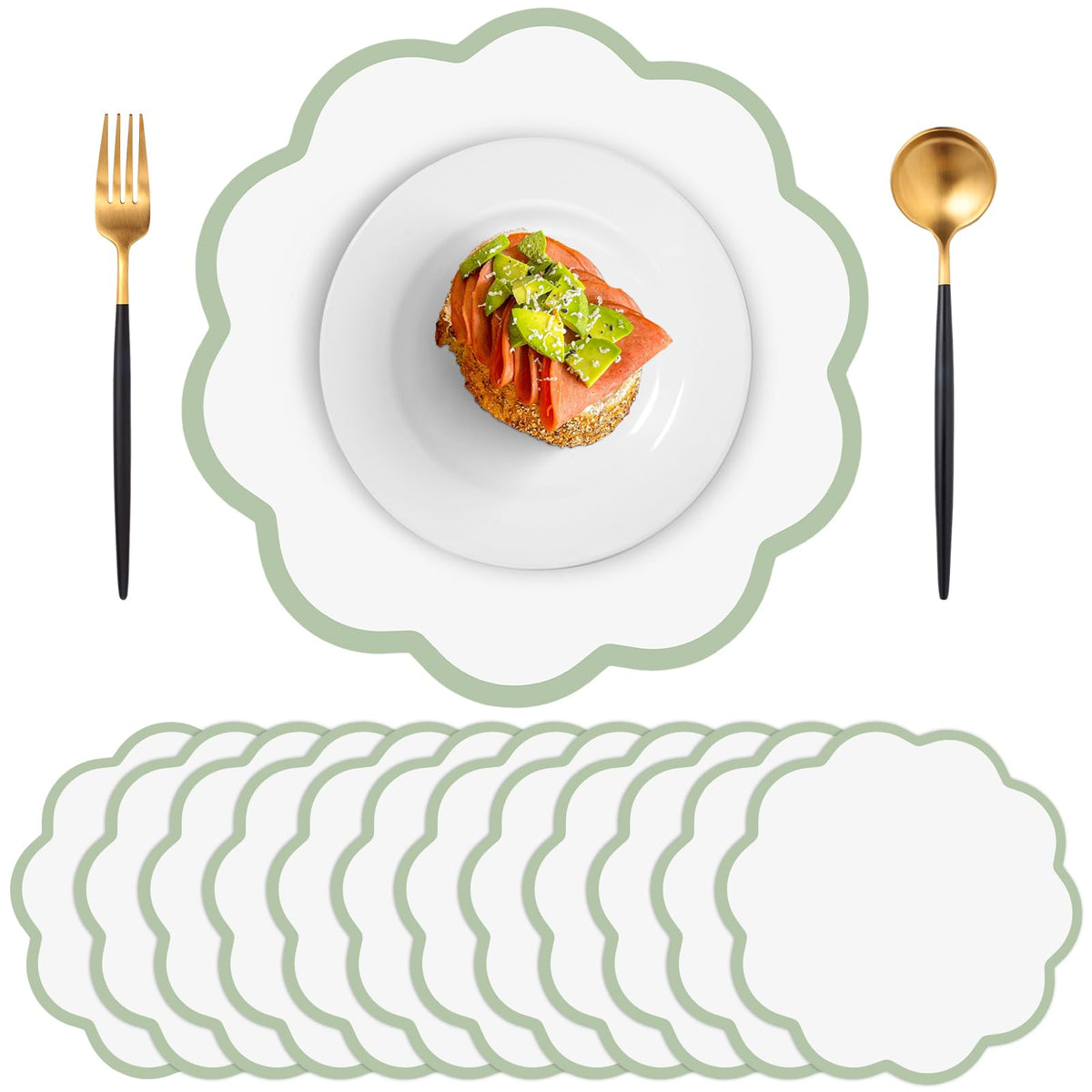 60 Pcs Light Pink Paper Placemats, 13.5 Inch Disposable Scalloped Placemat