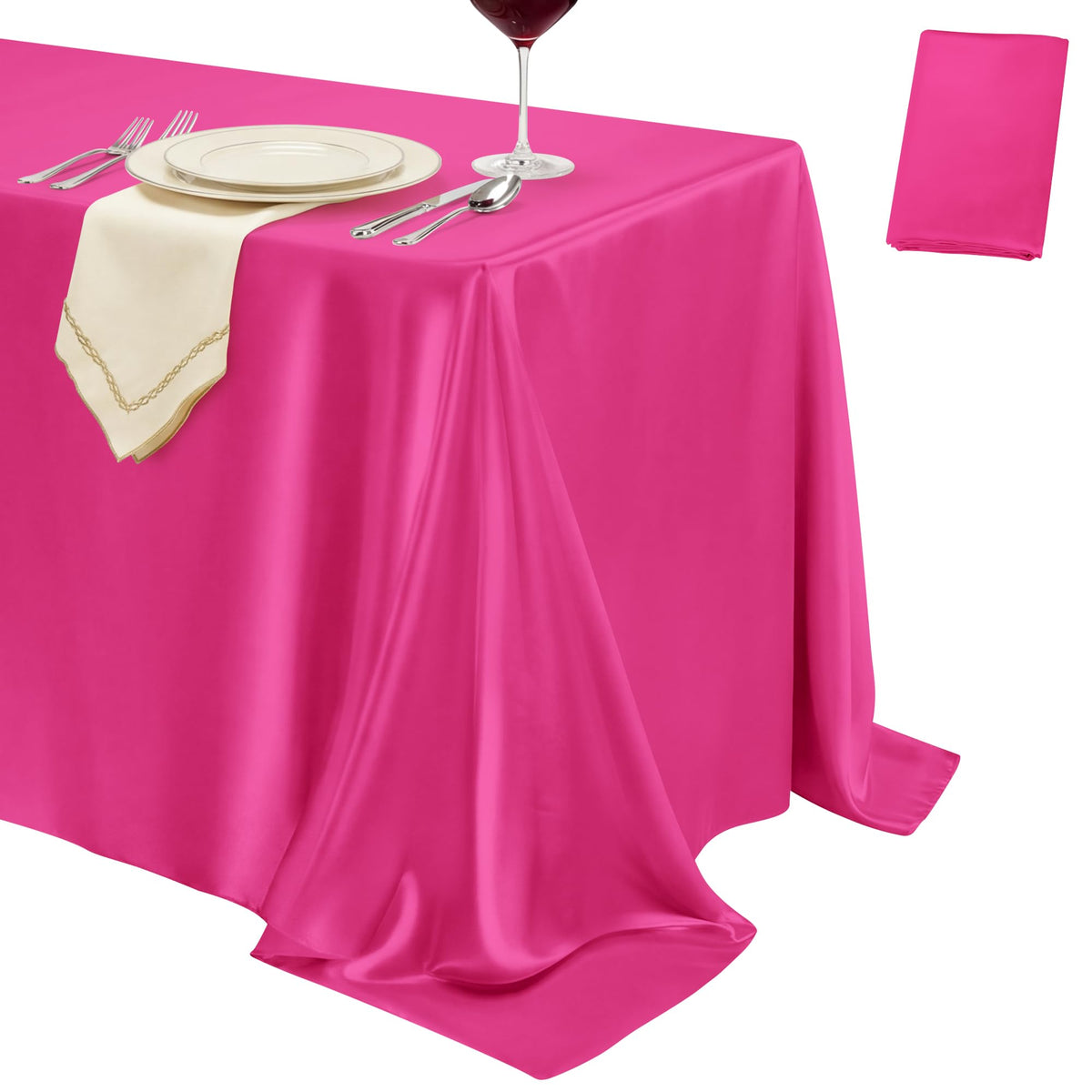 4 Pack Ivory Satin Tablecloth 58 x 102 Inch Overlay Seamless Design