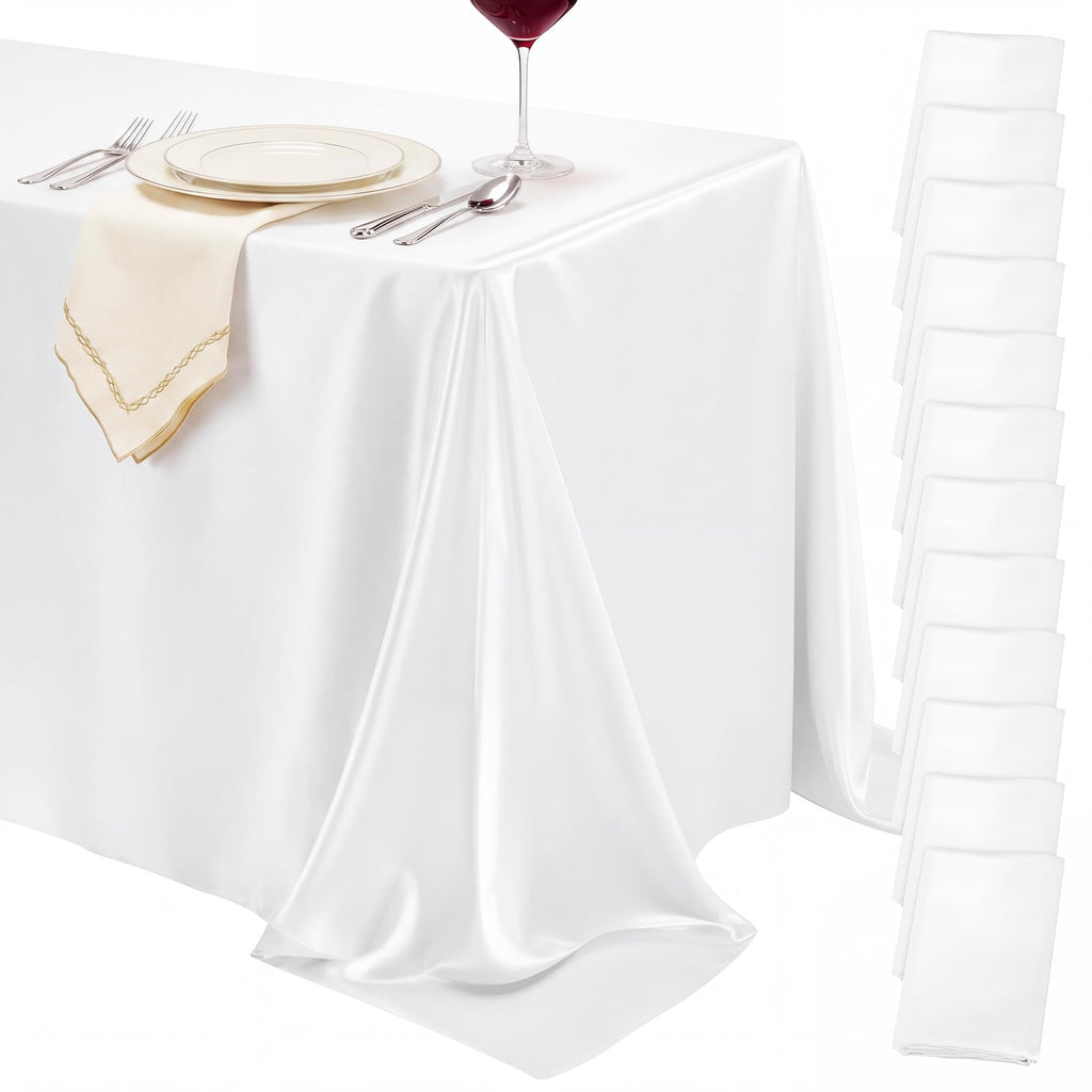 4 Pack Ivory Satin Tablecloth 58 x 102 Inch Overlay Seamless Design