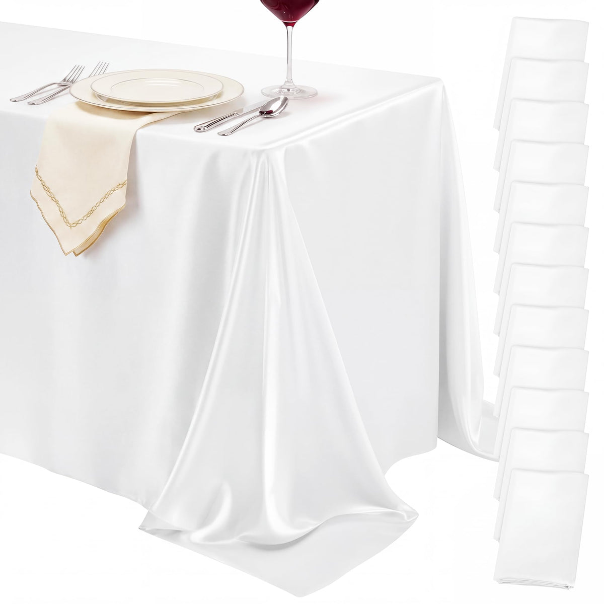 4 Pack Ivory Satin Tablecloth 58 x 102 Inch Overlay Seamless Design