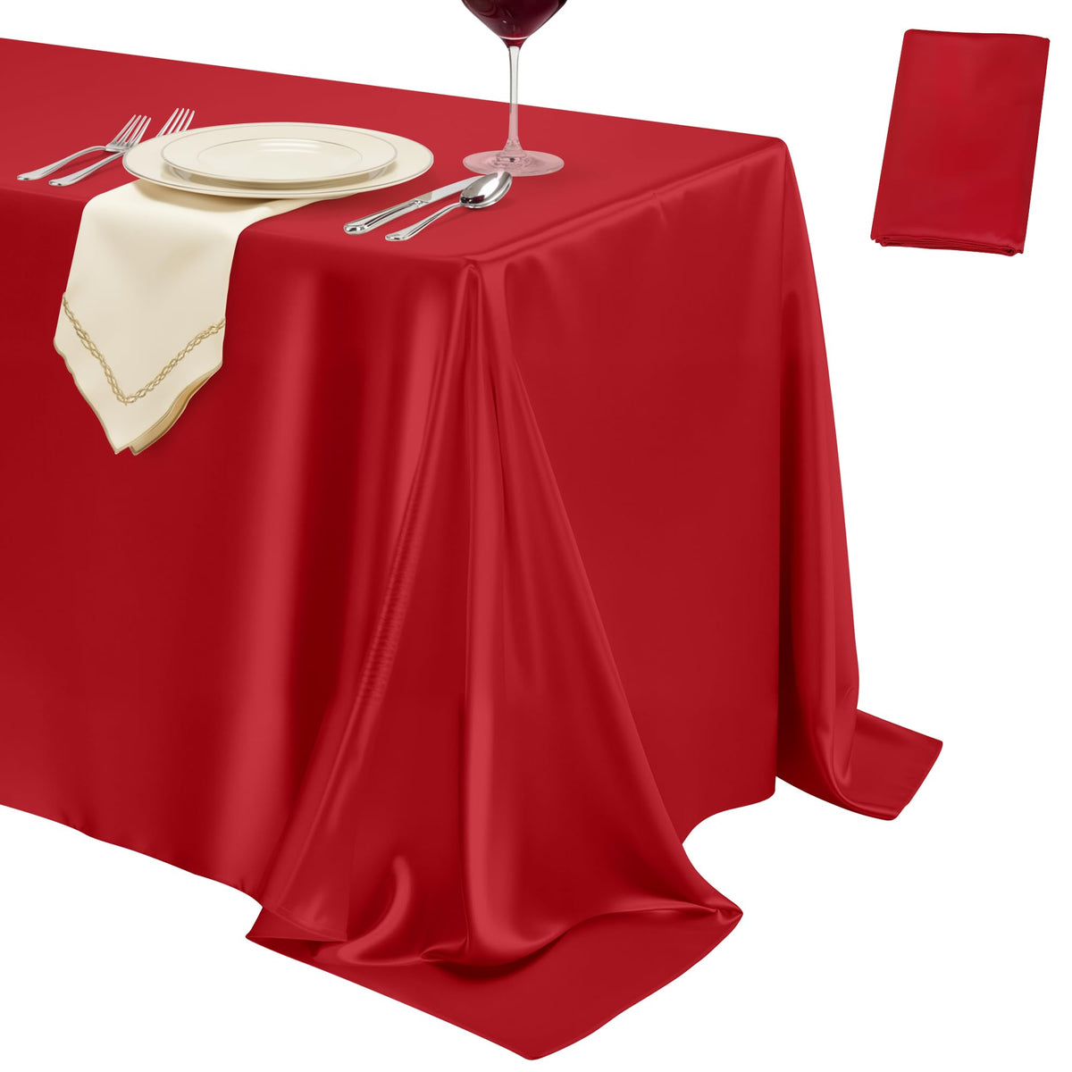 4 Pack Ivory Satin Tablecloth 58 x 102 Inch Overlay Seamless Design