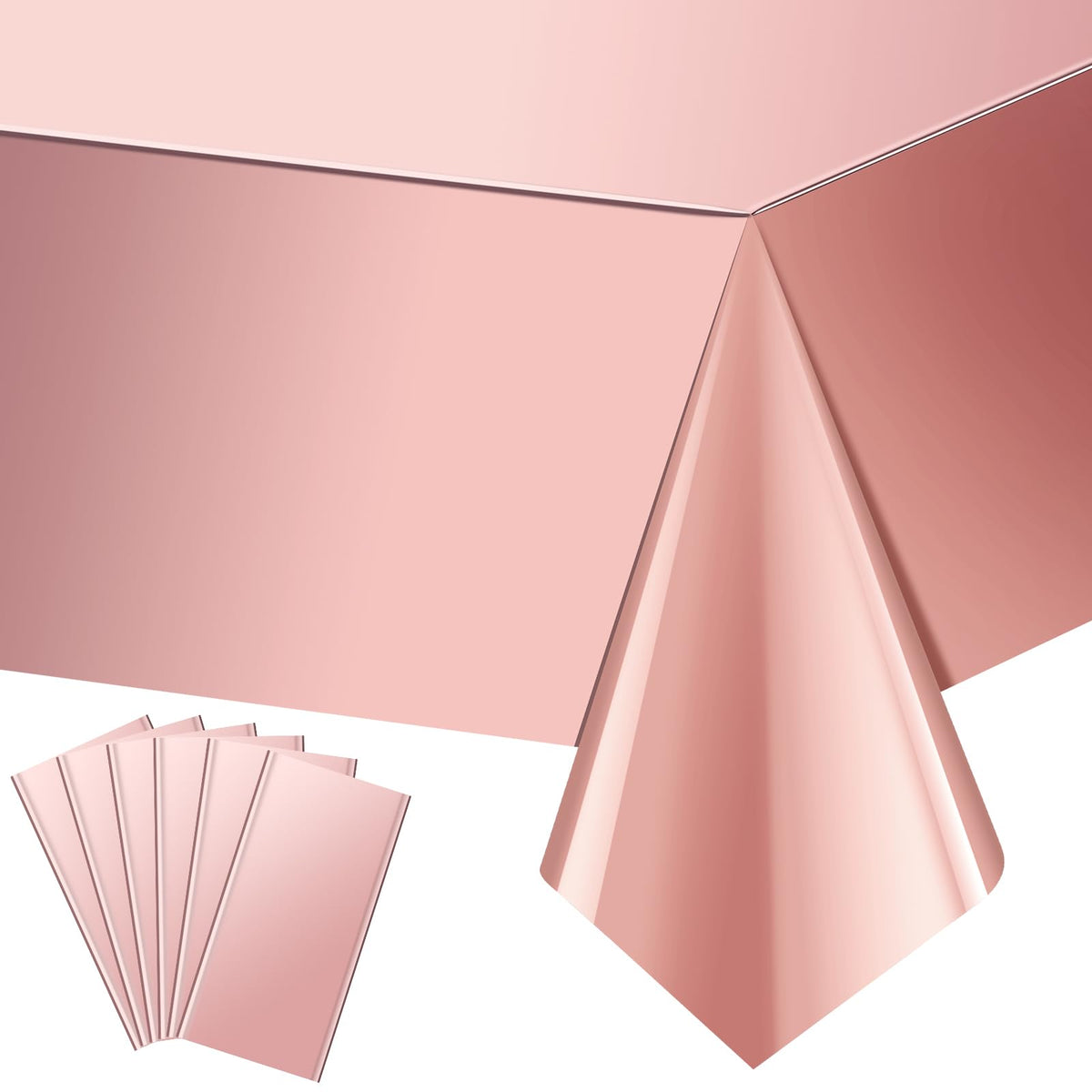 3 Pack Rose Gold Plastic Tablecloth, Dusty Pink Disposable Rectangle Table Covers, Holographic Metallic Foil Tablecloth Rose Party Supplies Decorations for Birthday Wedding Bachelorette, 54x108Inch
