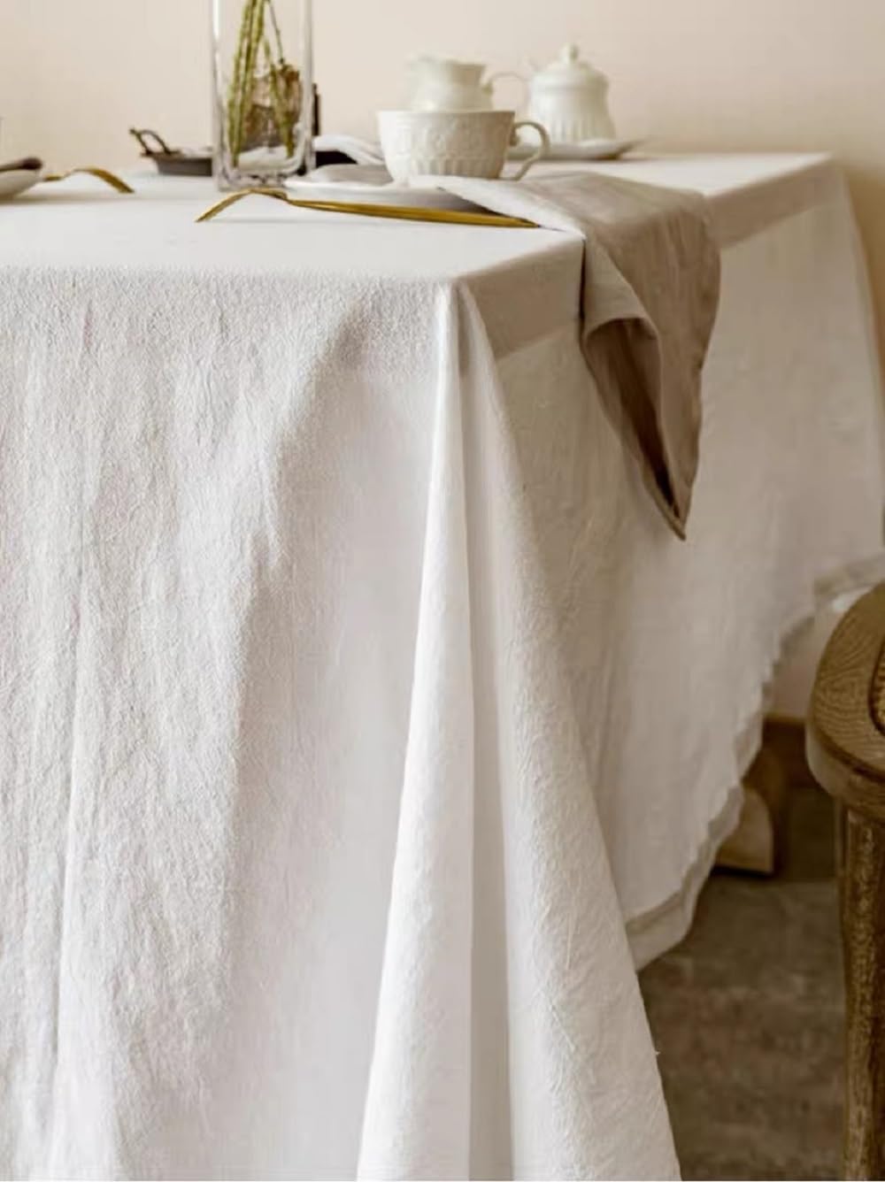 Cotton Tablecloth,100% Cotton Fabric Table Cloth,Off White,55 x 70 inch