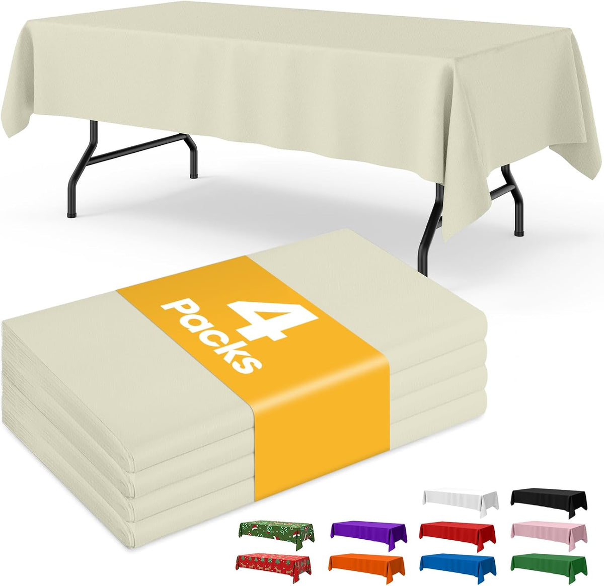 Niuara Ivory Plastic Table Cloth Disposable, 4 Pack, 54 x 108 in