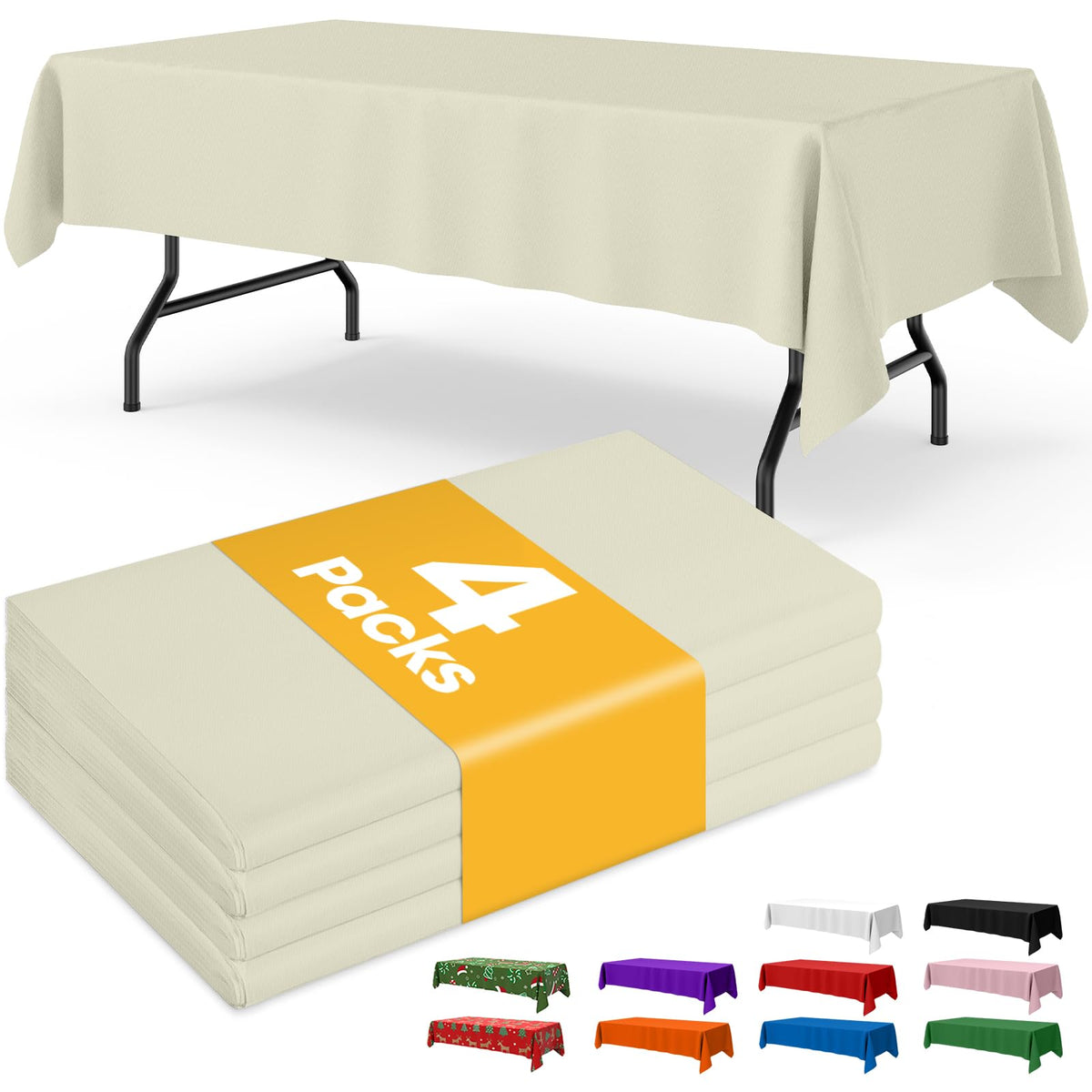 Niuara Ivory Plastic Table Cloth Disposable, 4 Pack, 54 x 108 in