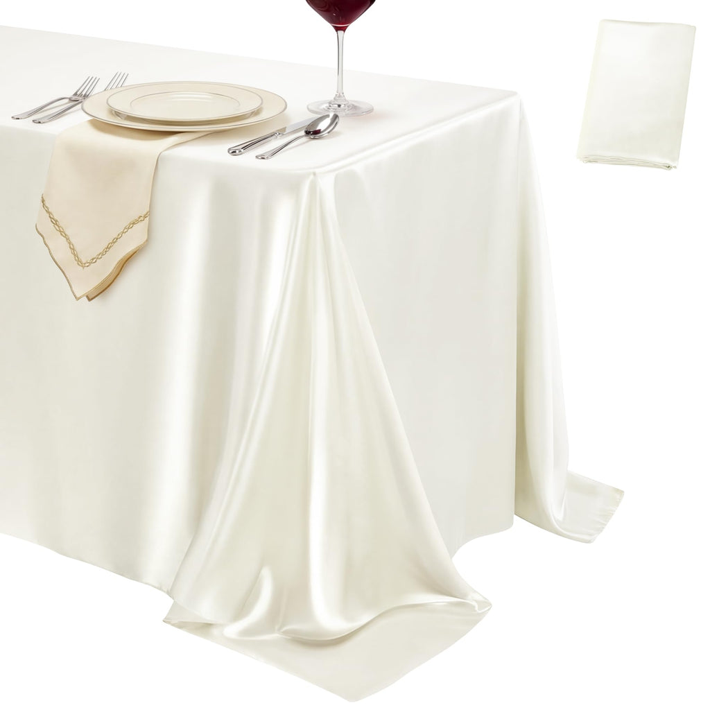4 Pack Ivory Satin Tablecloth 58 x 102 Inch Overlay Seamless Design