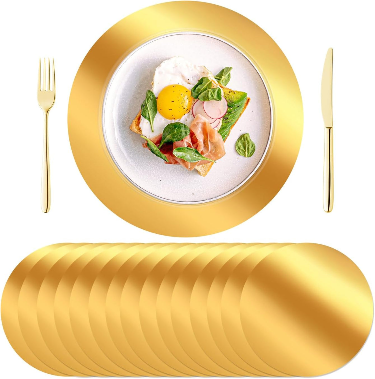 KesaPlan 50PCS 13in Round Gold Placemats, Disposable Paper Chargers Plate