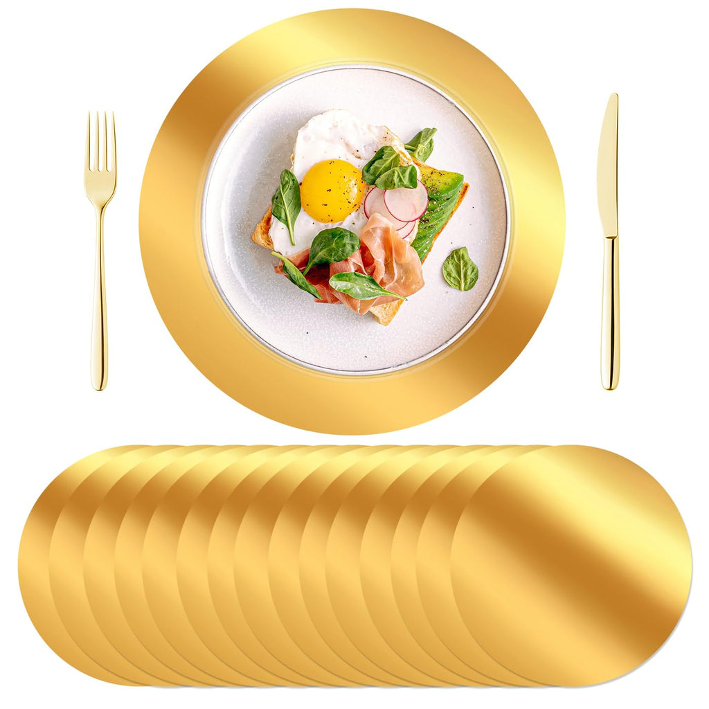 KesaPlan 50PCS 13in Round Gold Placemats, Disposable Paper Chargers Plate