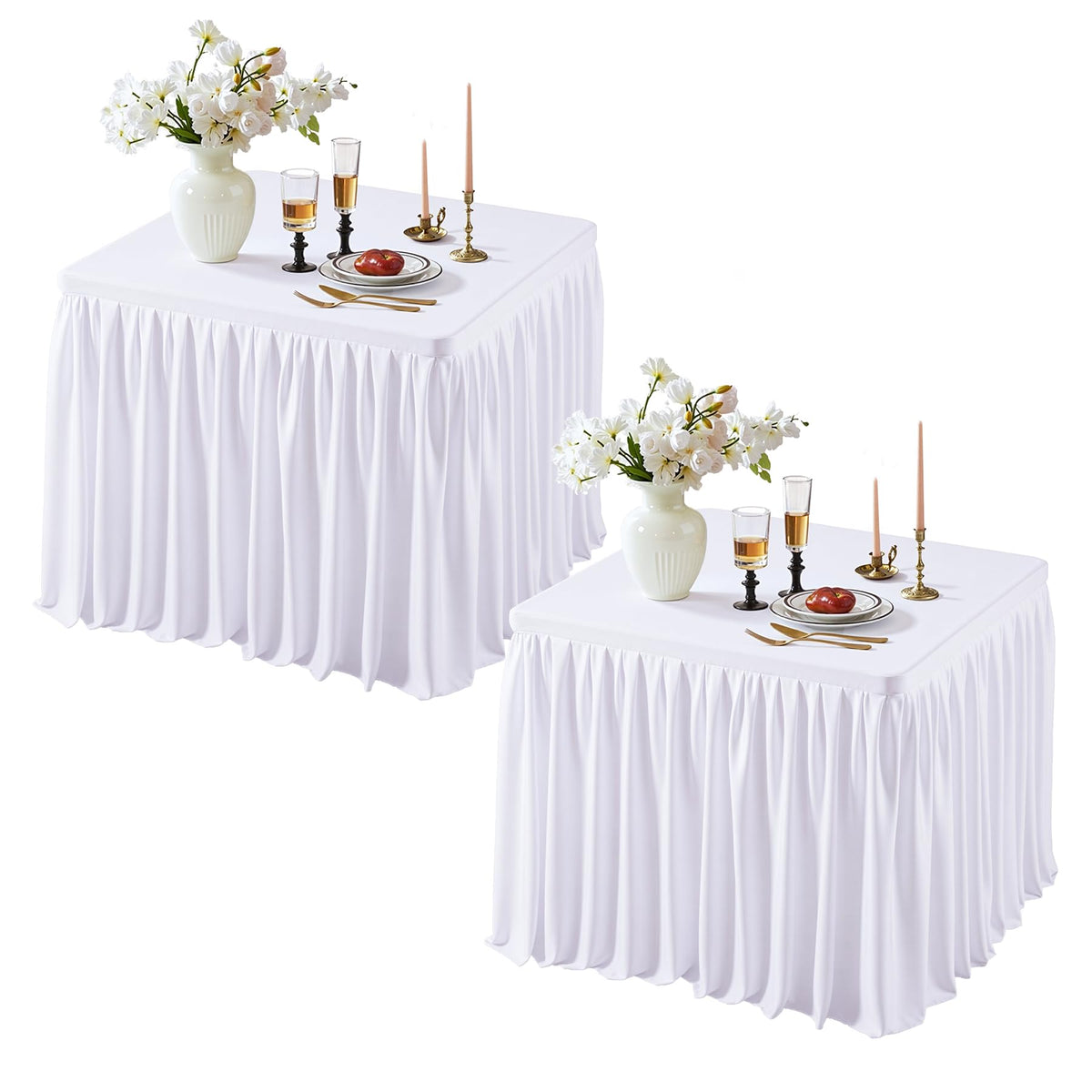Black Square Tablecloths 34x34 Inch,Stretch Fitted Small Square Table Cloth Washable Fabric Card Table Cover with Pleated Ruffle Skirt for Dining,Kitchen,Buffet Parties,Trade Show,Vendor Stand