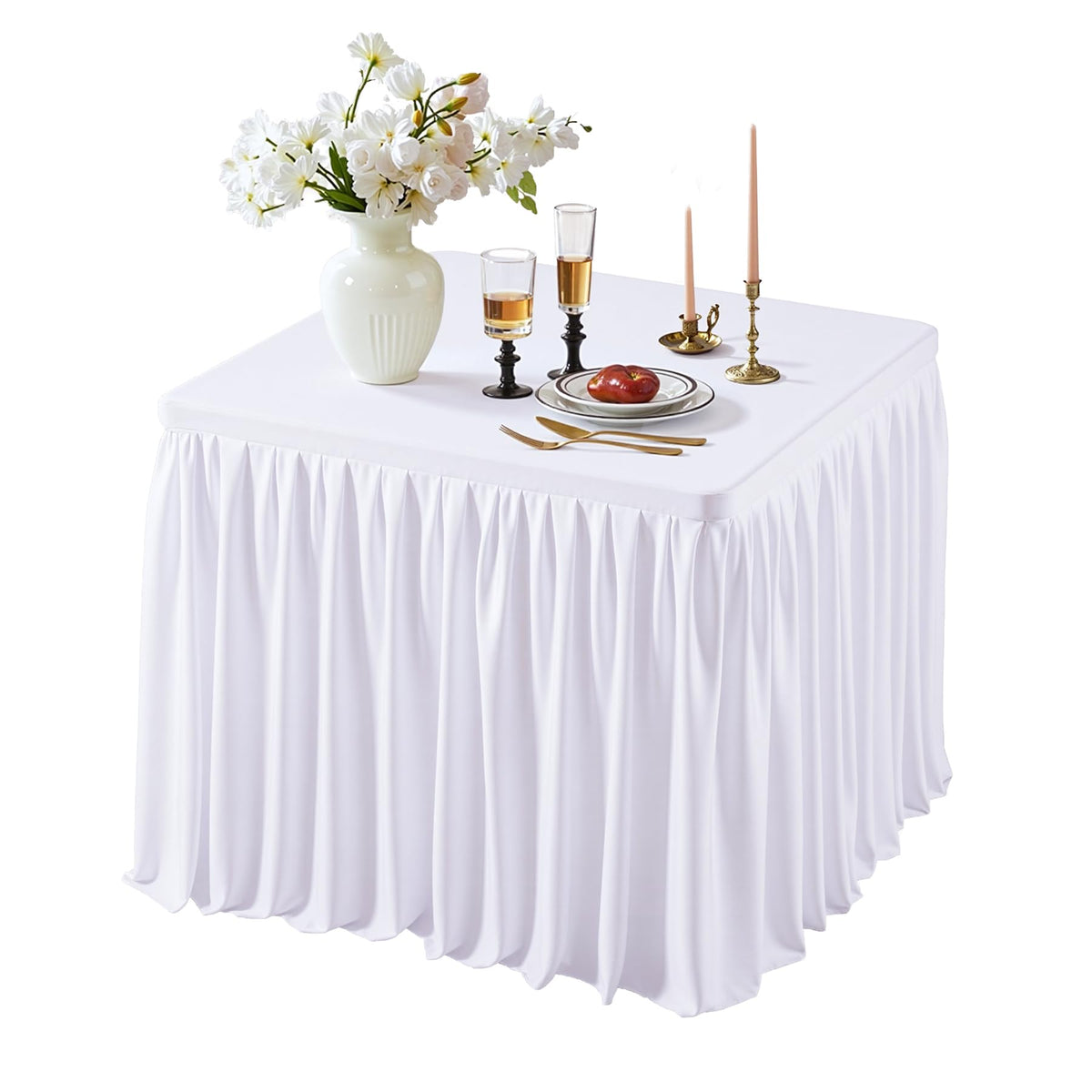 Black Square Tablecloths 34x34 Inch,Stretch Fitted Small Square Table Cloth Washable Fabric Card Table Cover with Pleated Ruffle Skirt for Dining,Kitchen,Buffet Parties,Trade Show,Vendor Stand