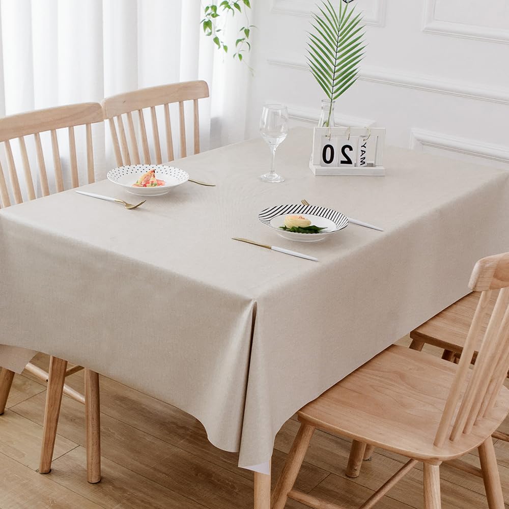 TruDelve Heavy Duty Vinyl Tablecloth Beige Plastic Table Cloth Waterproof Wipeable Oilcloth Tablecloths for Rectangle Tables (54'' x 72'', Leaves)
