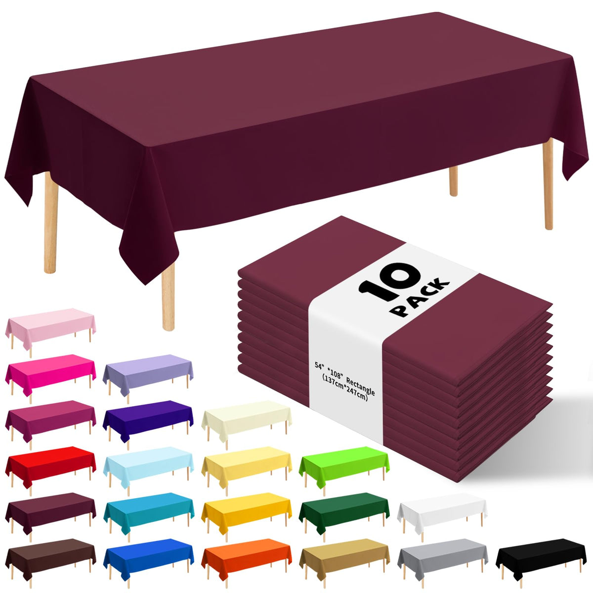 10 Pack Silver Grey Plastic Tablecloth 54x108 Inch Disposable Waterproof Rectangle Table Cover for Party Birthday Wedding Picnic Outdoor