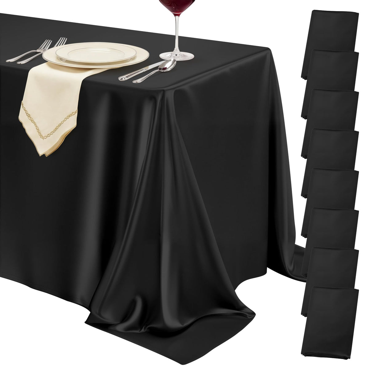 4 Pack Ivory Satin Tablecloth 58 x 102 Inch Overlay Seamless Design