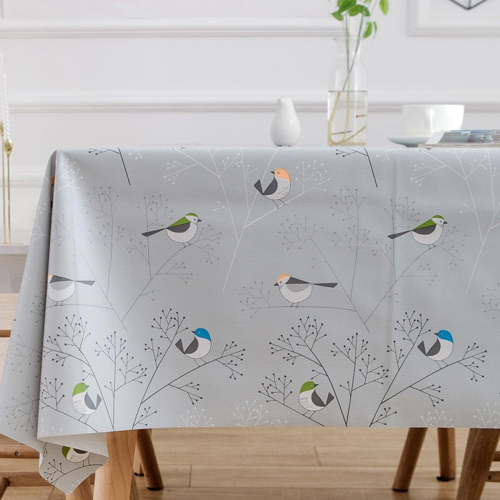 TruDelve Heavy Duty Vinyl Tablecloth Beige Plastic Table Cloth Waterproof Wipeable Oilcloth Tablecloths for Rectangle Tables (54'' x 72'', Leaves)