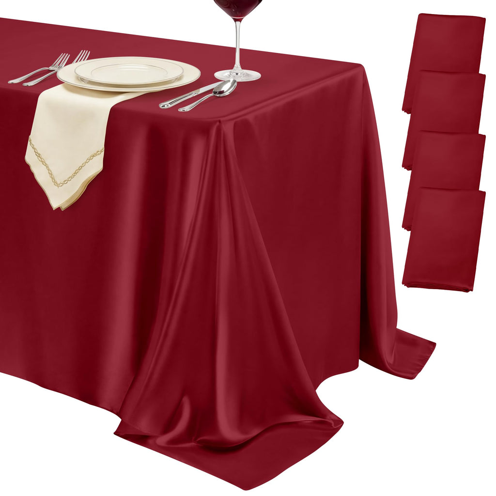 4 Pack Ivory Satin Tablecloth 58 x 102 Inch Overlay Seamless Design