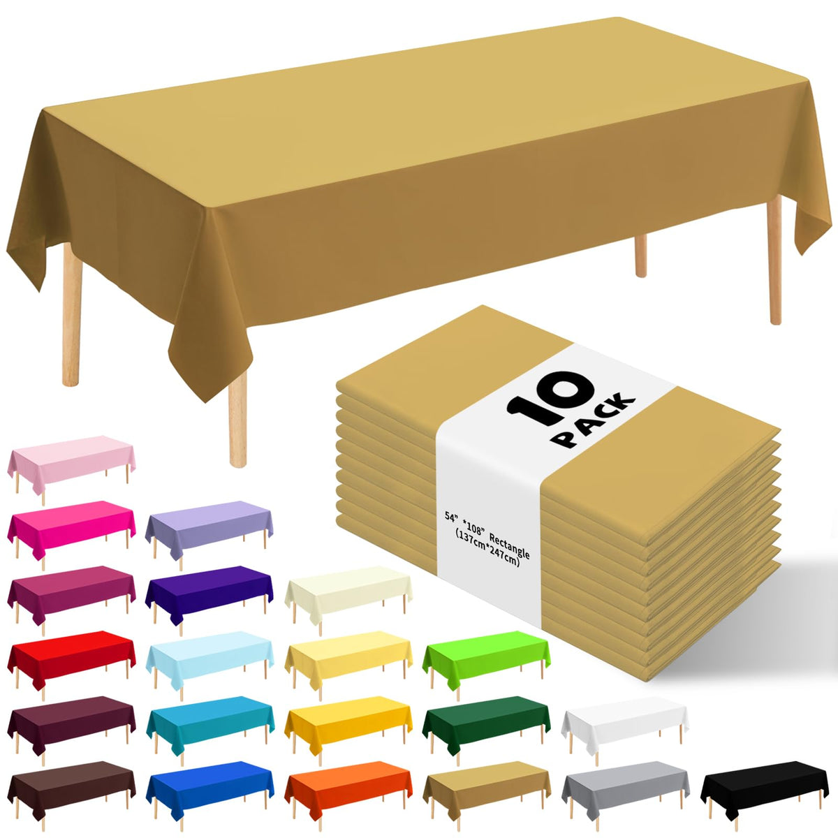 10 Pack Silver Grey Plastic Tablecloth 54x108 Inch Disposable Waterproof Rectangle Table Cover for Party Birthday Wedding Picnic Outdoor