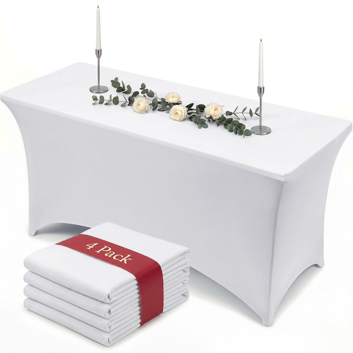 Utopia Kitchen Spandex Table Cloth 2 Pack [6FT, 72Lx30Wx30H Inch, Pink]