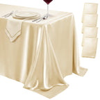 4 Pack Ivory Satin Tablecloth 58 x 102 Inch Overlay Seamless Design