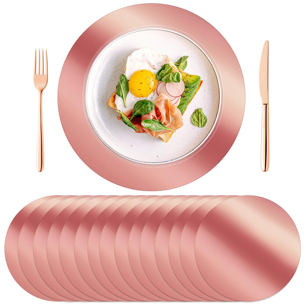 KesaPlan 50PCS 13in Round Gold Placemats, Disposable Paper Chargers Plate