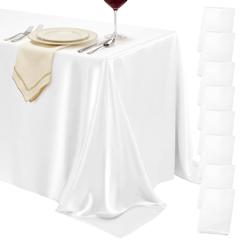 4 Pack Ivory Satin Tablecloth 58 x 102 Inch Overlay Seamless Design