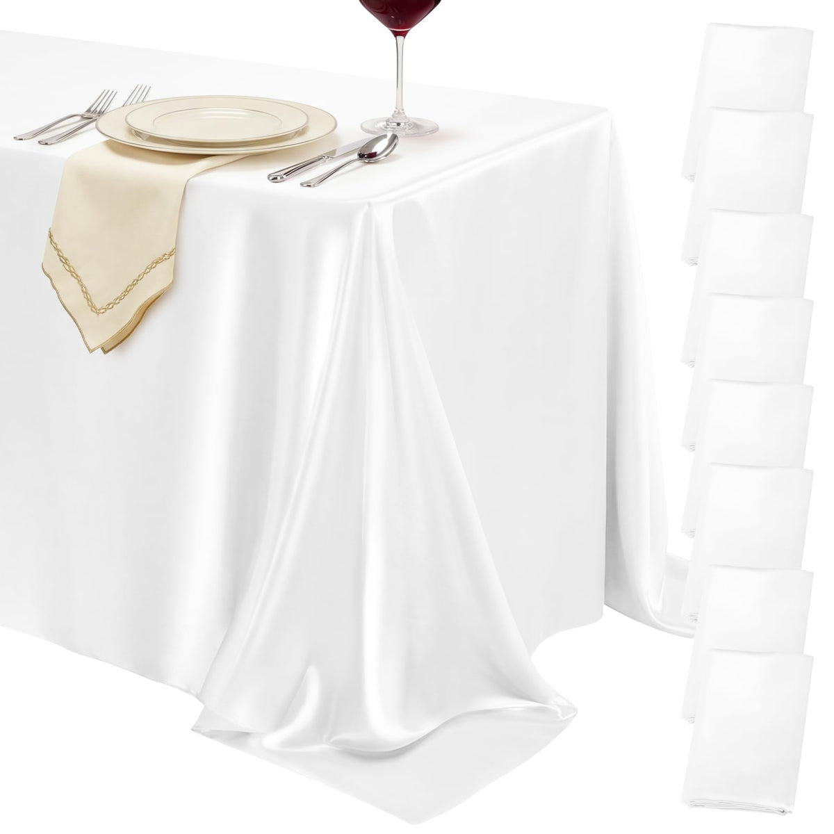 4 Pack Ivory Satin Tablecloth 58 x 102 Inch Overlay Seamless Design