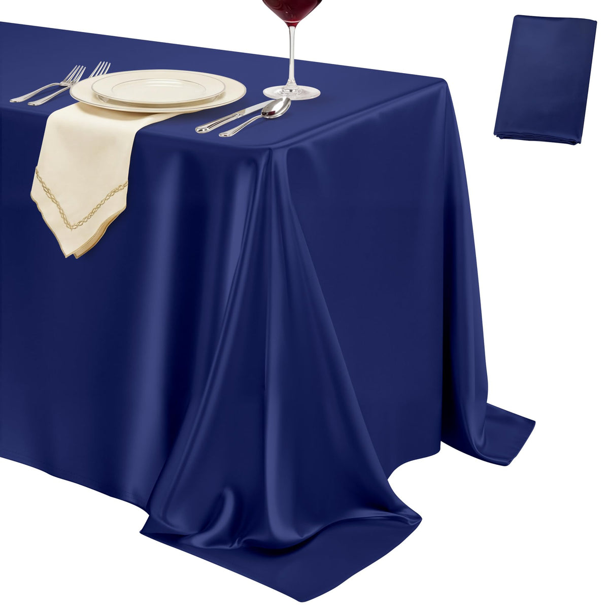 4 Pack Ivory Satin Tablecloth 58 x 102 Inch Overlay Seamless Design