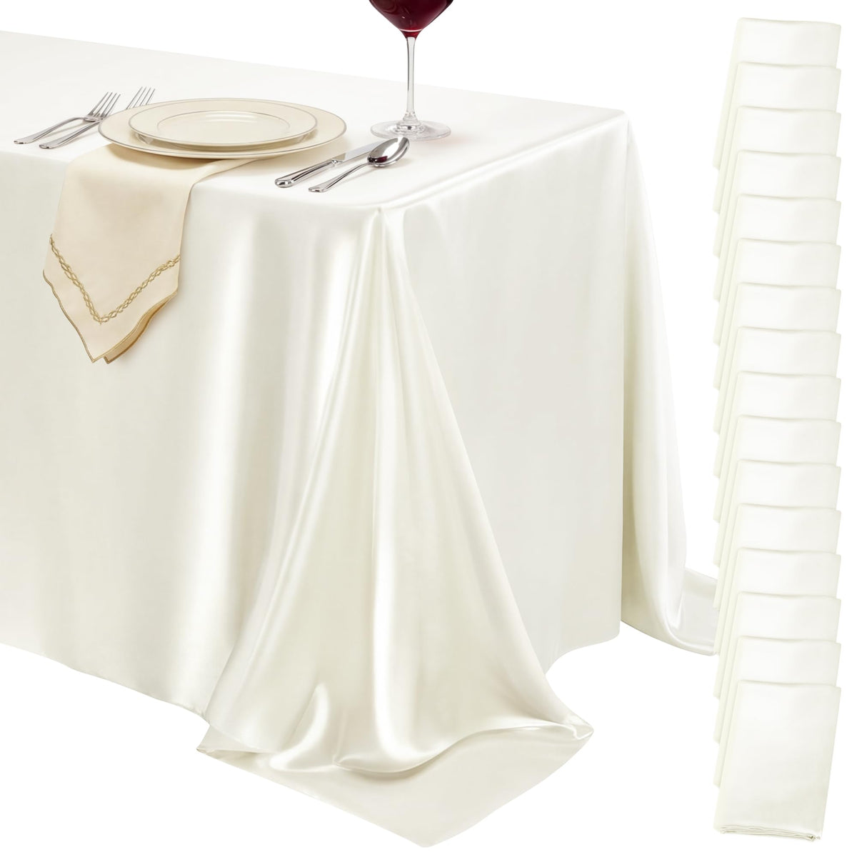 4 Pack Ivory Satin Tablecloth 58 x 102 Inch Overlay Seamless Design