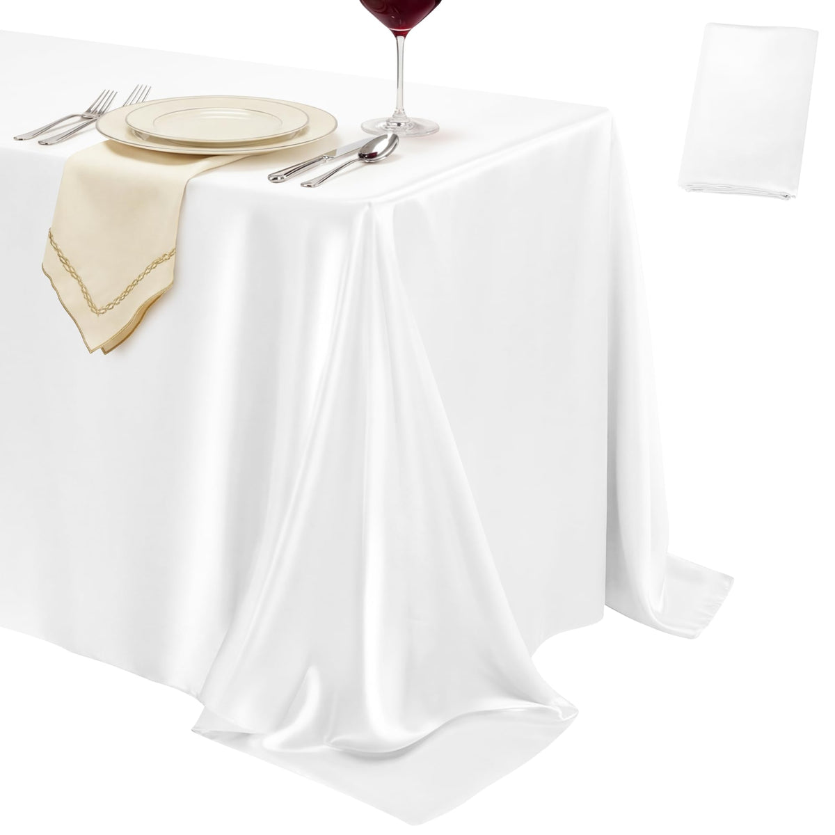4 Pack Ivory Satin Tablecloth 58 x 102 Inch Overlay Seamless Design