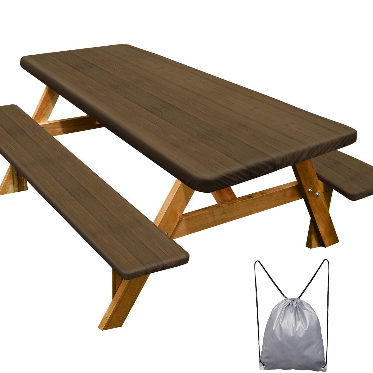 Picnic Table Cover with Bench Covers Camping Essentials Waterproof Windproof Camping Tablecloth with Drawstring Bag, Fitted Rectangle Tables and Seats, 72in, Bohemian