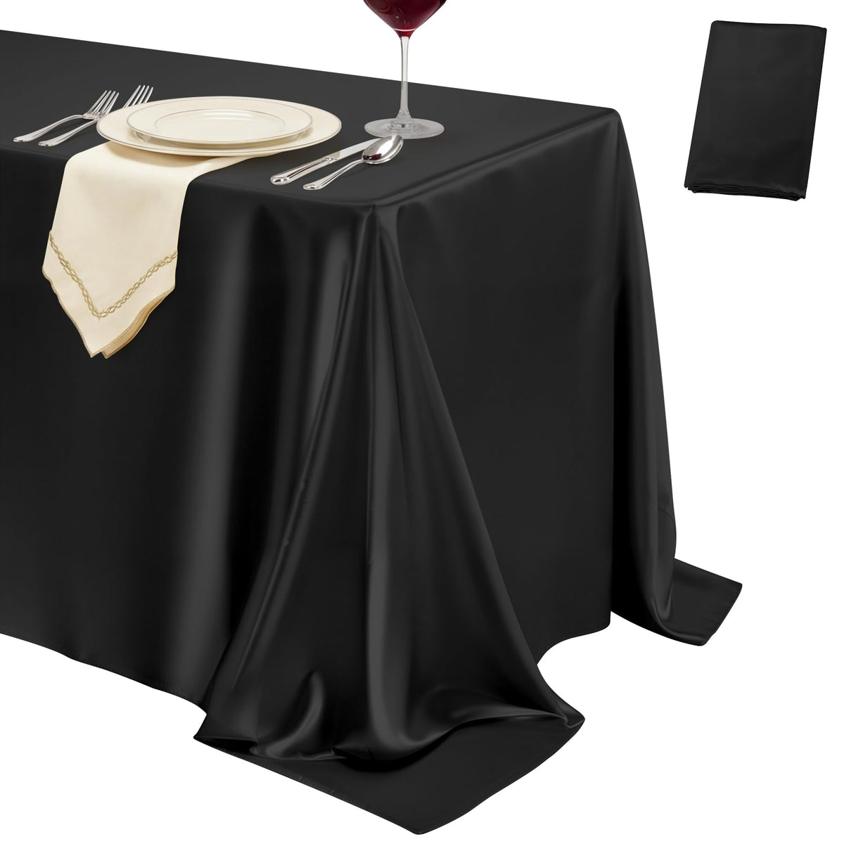 4 Pack Ivory Satin Tablecloth 58 x 102 Inch Overlay Seamless Design