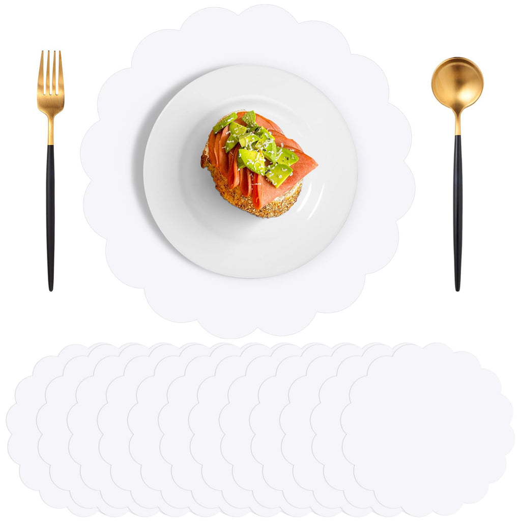 60 Pcs Light Pink Paper Placemats, 13.5 Inch Disposable Scalloped Placemat