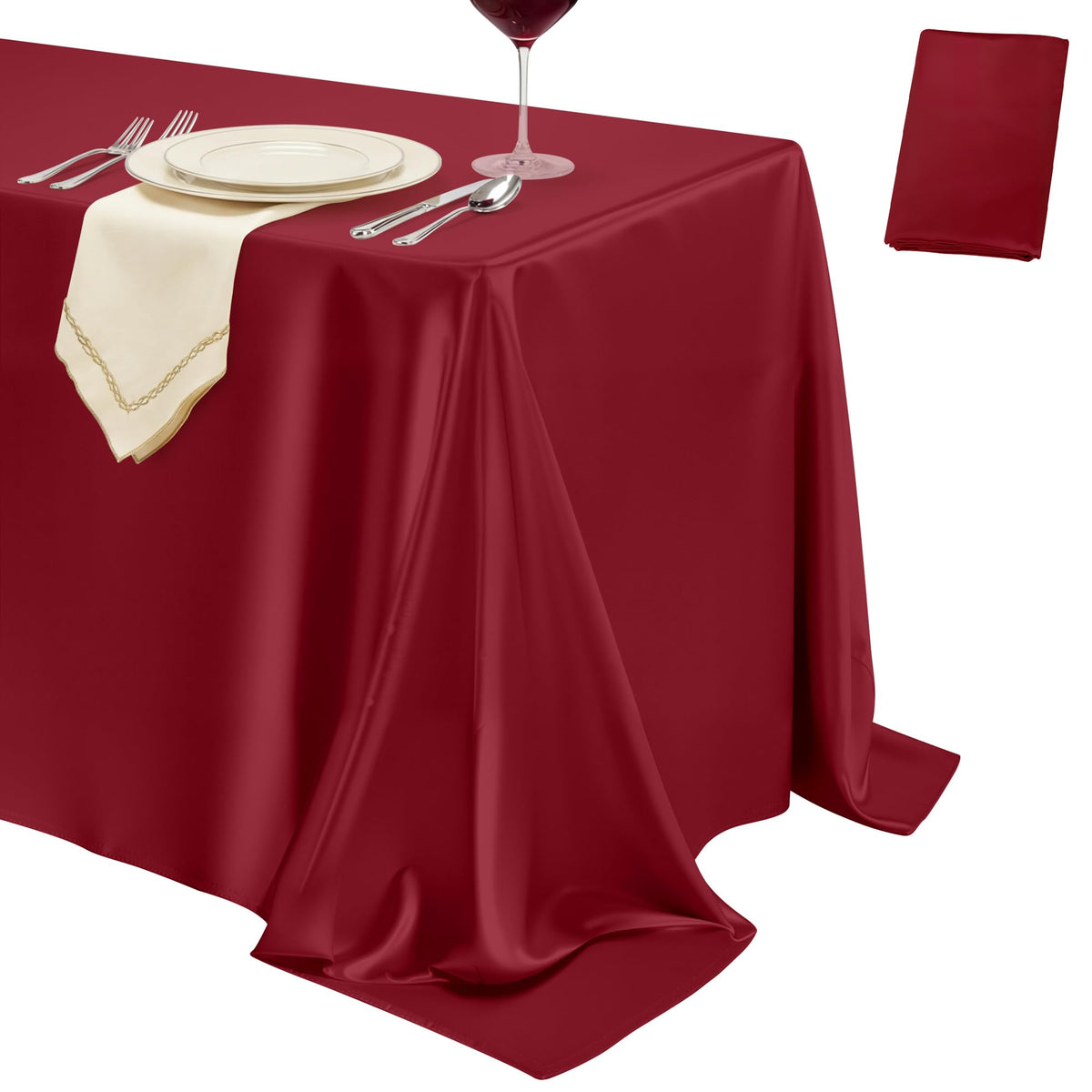 4 Pack Ivory Satin Tablecloth 58 x 102 Inch Overlay Seamless Design