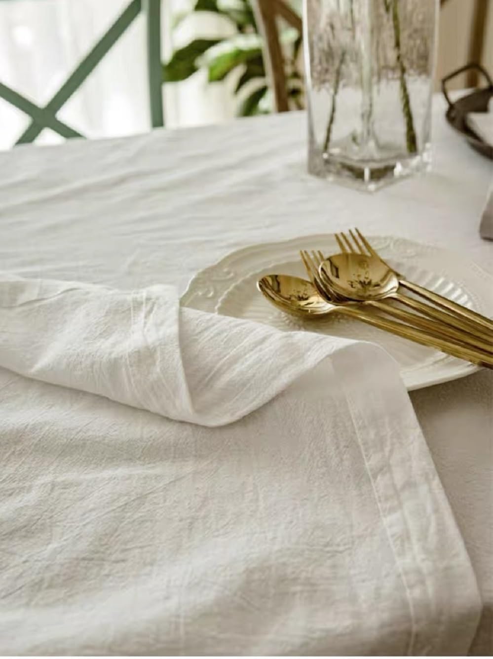 Cotton Tablecloth,100% Cotton Fabric Table Cloth,Off White,55 x 70 inch