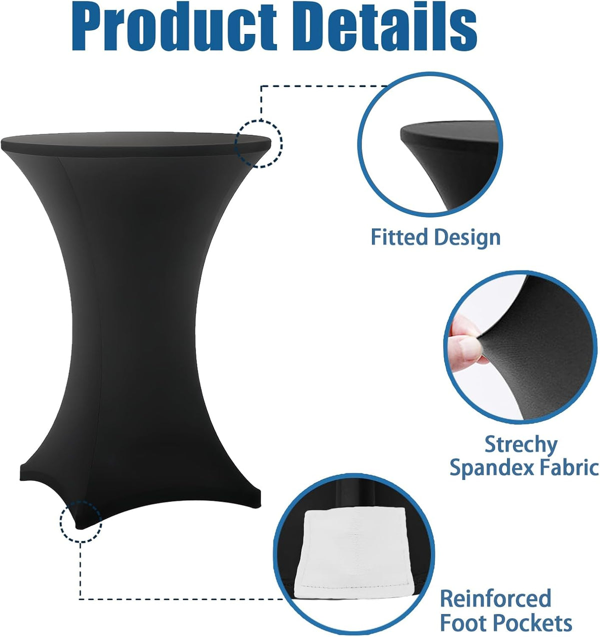 Cocktail Table Covers - 6 Pack 32x43 Inch Table Cloth - Black