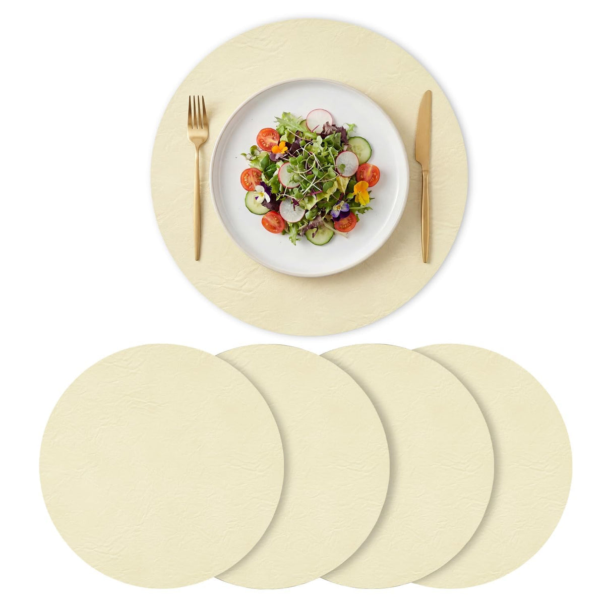 Artoid Mode Olive Green Faux Leather Placemats Set of 6, 12x18 Inch Waterproof Wipeable Heat Resistant Vinyl Place Mats, Reversible Table Mats for Kitchen Dining Decor