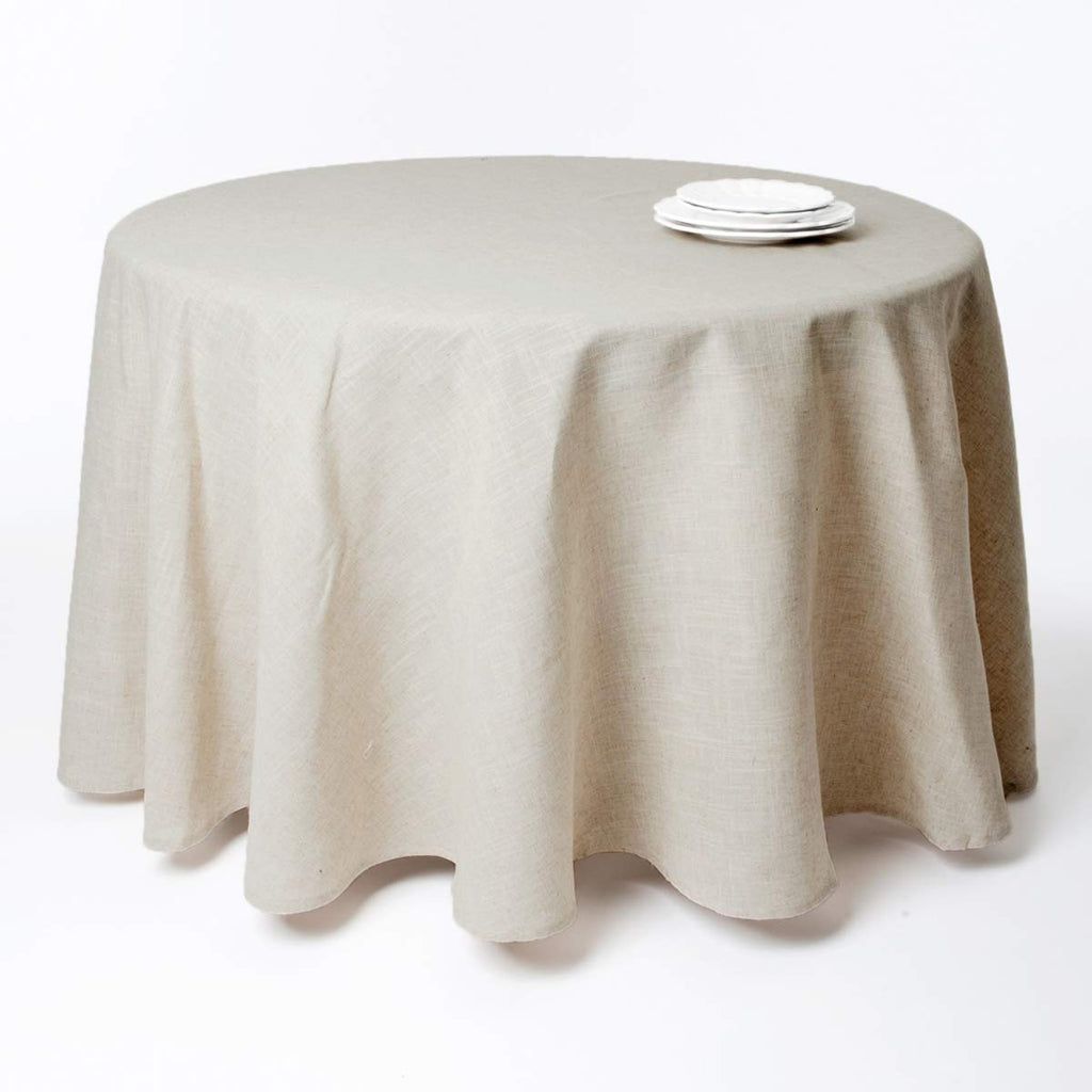 SARO LIFESTYLE Poly and Linen Blend Toscana Tablecloth with No Hemstitch Border, Natural, 132"