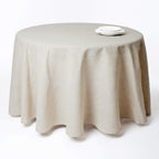 SARO LIFESTYLE Poly and Linen Blend Toscana Tablecloth with No Hemstitch Border, Natural, 132"
