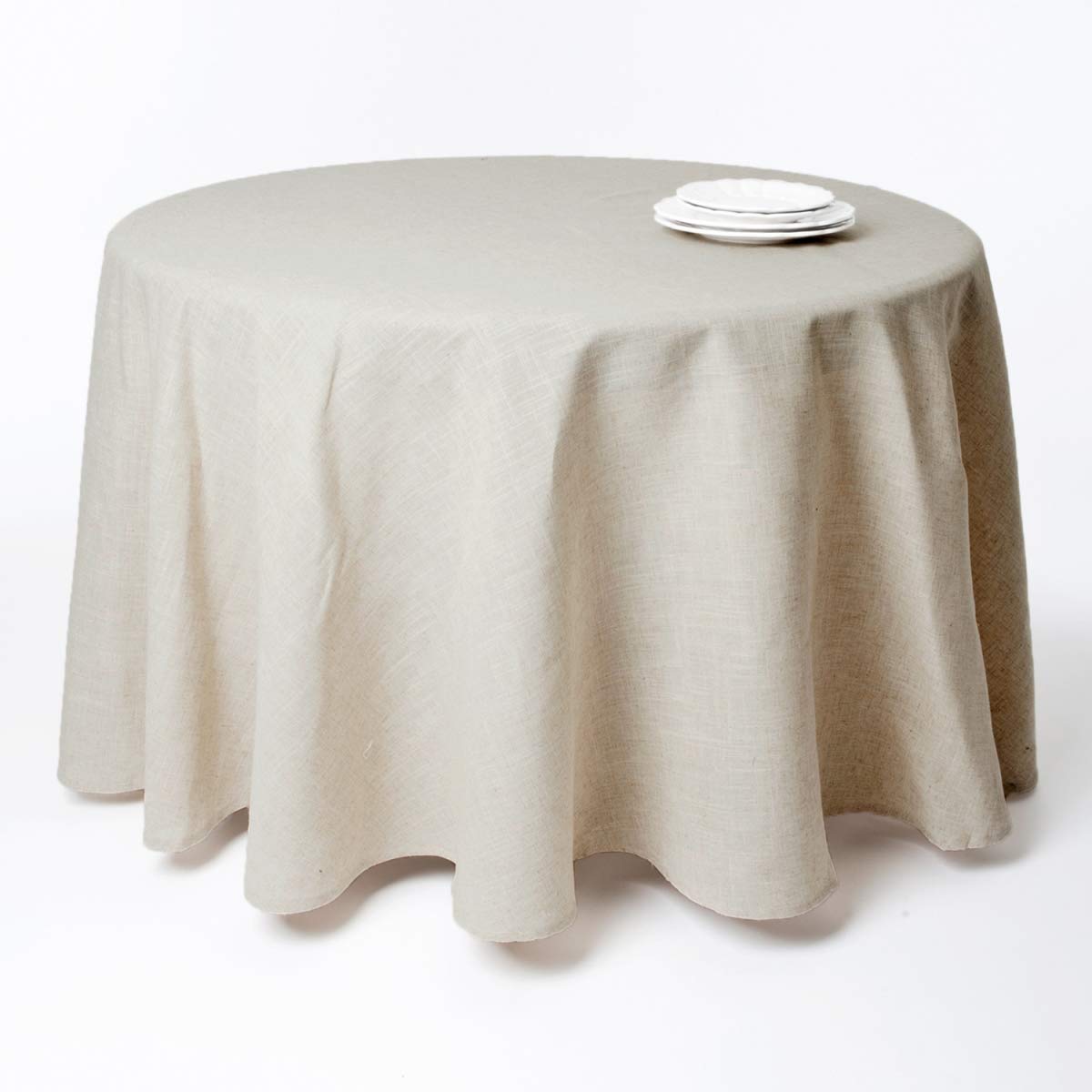 SARO LIFESTYLE Poly and Linen Blend Toscana Tablecloth with No Hemstitch Border, Natural, 132"