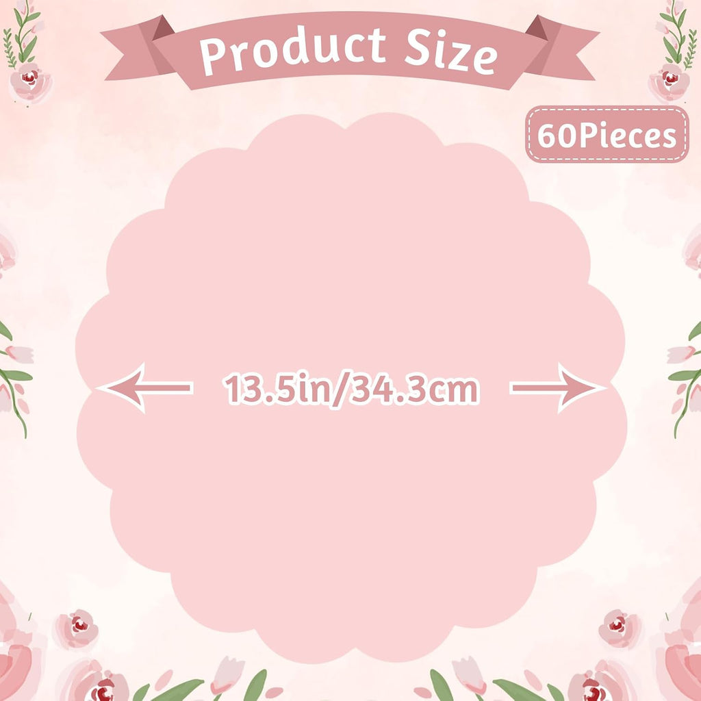 60 Pcs Light Pink Paper Placemats, 13.5 Inch Disposable Scalloped Placemat