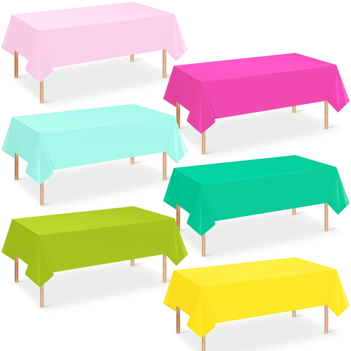 12 Pack Hawaiian Plastic Tablecloth for Rectangle Tables, Pink Green Yellow Tropical Disposable Table Cover, Luau Rectangle Table Cloth for Summer Flamingo Birthday Picnic Party Supplies Decorations