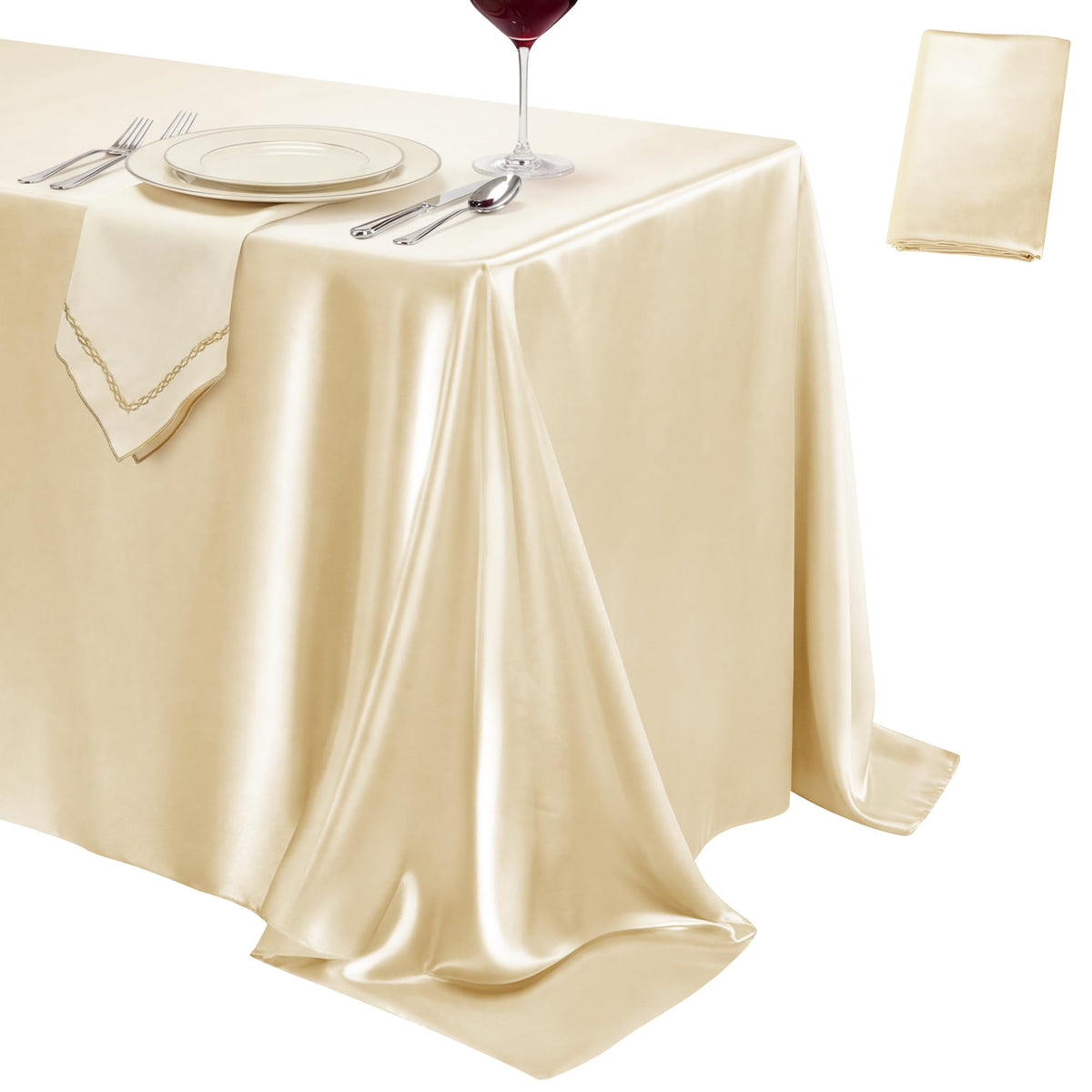 4 Pack Ivory Satin Tablecloth 58 x 102 Inch Overlay Seamless Design