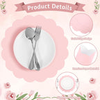 60 Pcs Light Pink Paper Placemats, 13.5 Inch Disposable Scalloped Placemat